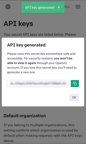 API Key generated