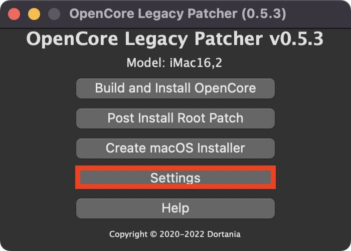 OpenCore Legacy Patcher Settings